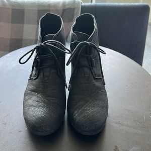 Toms wedges black sparkly size 11